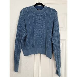 Flag & Anthem Blue Cable Knit Sweater Women’s XL 100% Cotton Crewneck